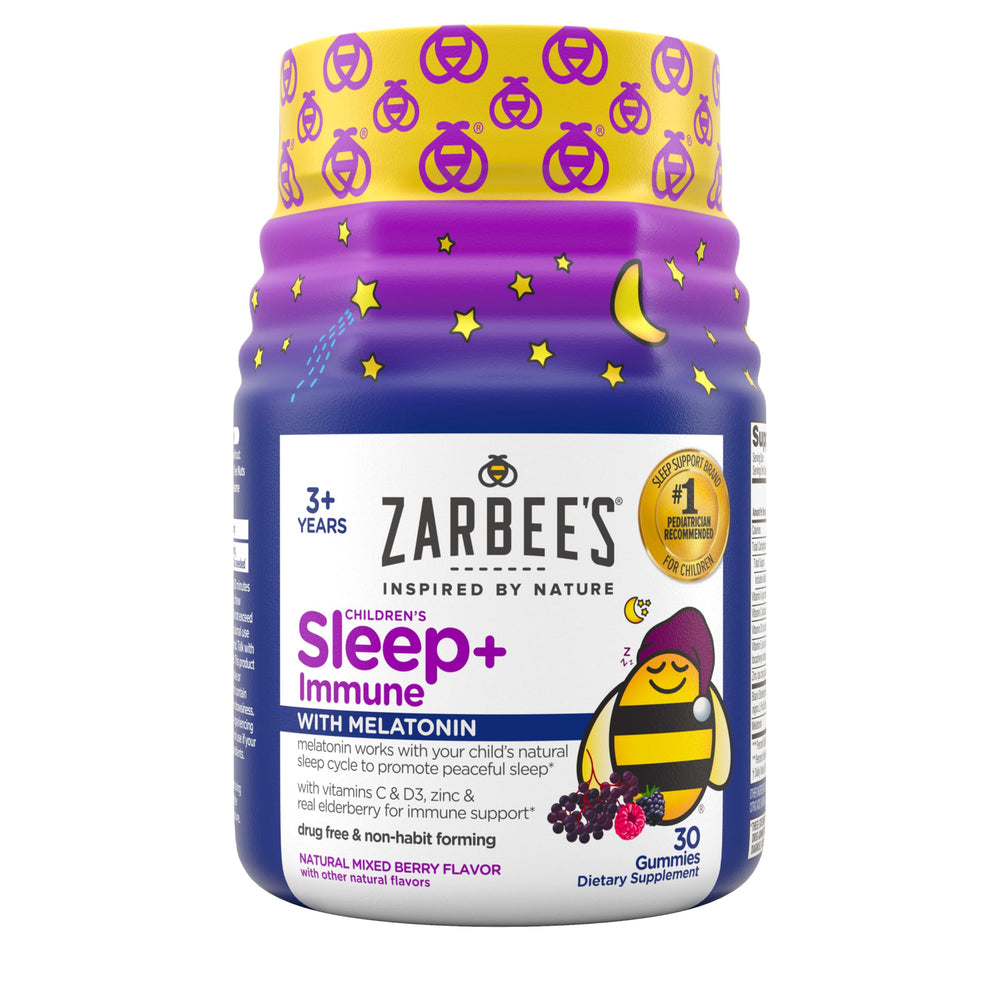 Ingredients panel of Zarbee's Sleep & Immune Gummy including vitamins and elderberry
