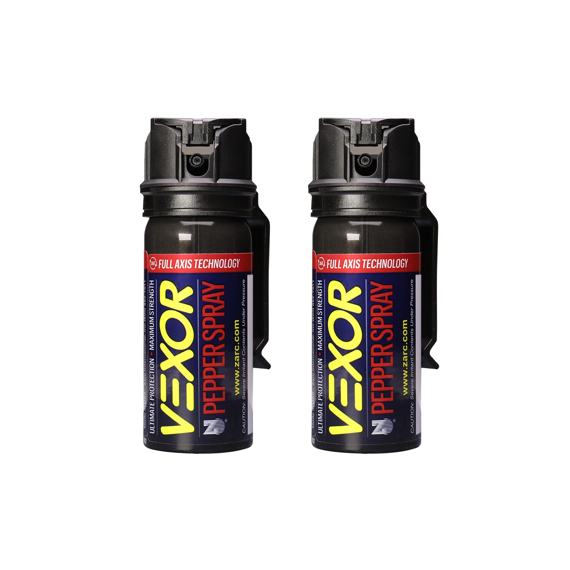 Zarc Vexor pepper spray 360 flip-top with belt clip for quick access in emergencies.