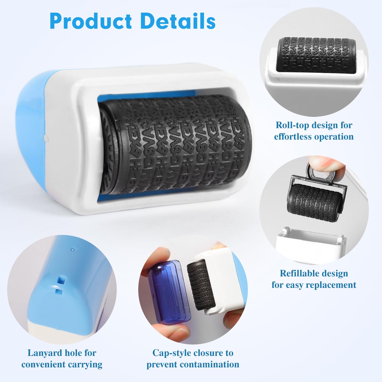 ZASZO identity stamp easy-use image illustrates quick roll-and-protect in seconds.