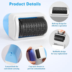 ZASZO identity stamp easy-use image illustrates quick roll-and-protect in seconds.