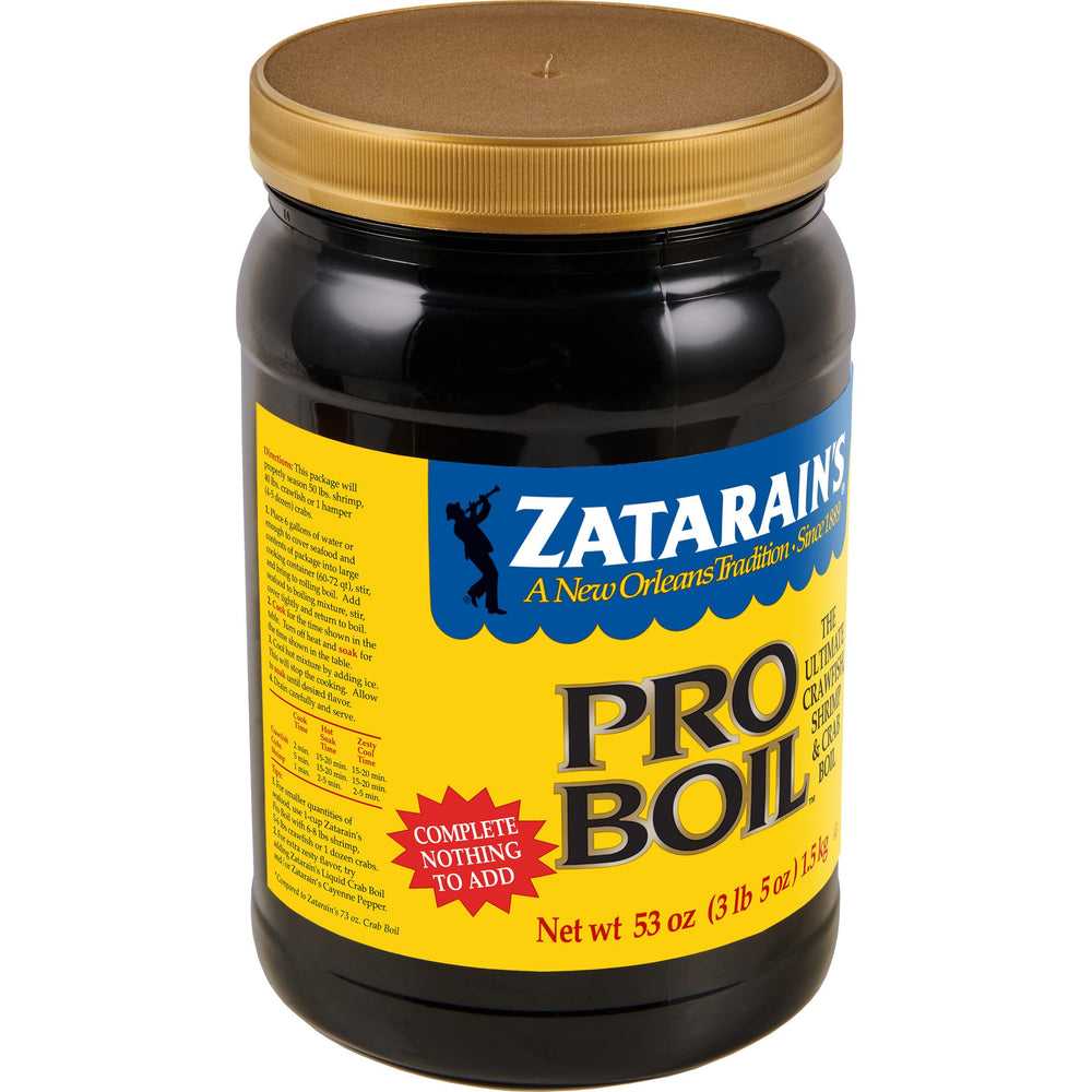 Zatarain's Pro Boil packaging showing bold New Orleans flavor for quick seafood boils.