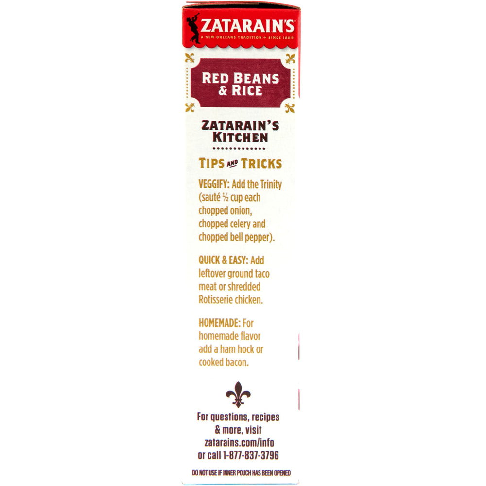 Zatarain's Red Beans and Rice packaging sits neatly on the kitchen shelf.