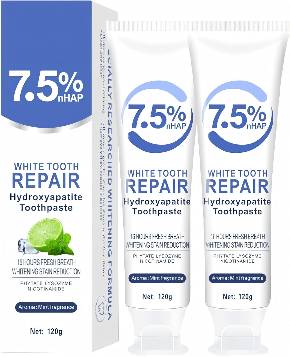 Zaucet hydroxyapatite toothpaste tube highlighting enamel protection and care