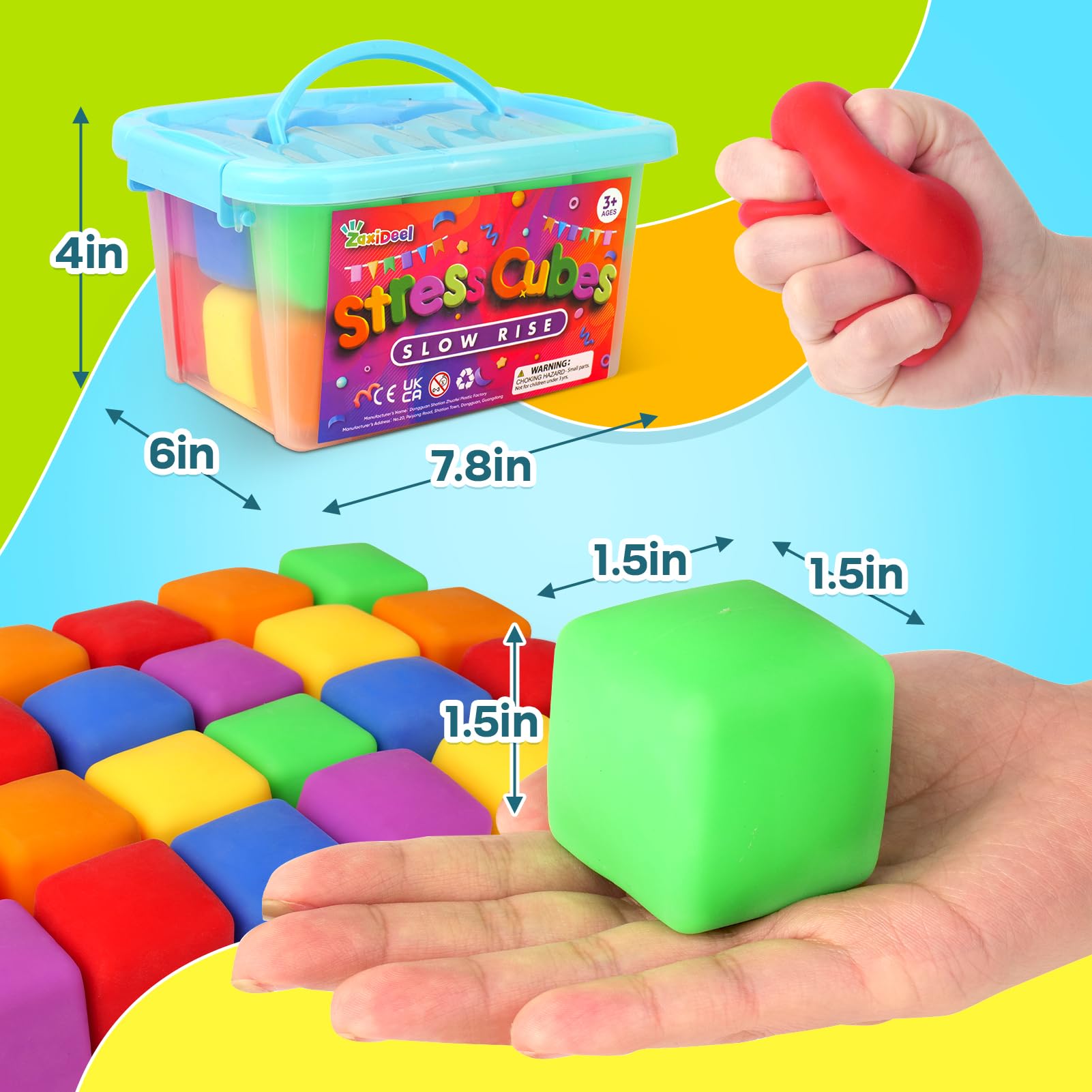 ZaxiDeel stress cubes for squeeze and stretch, ideal for focus and calm desks.