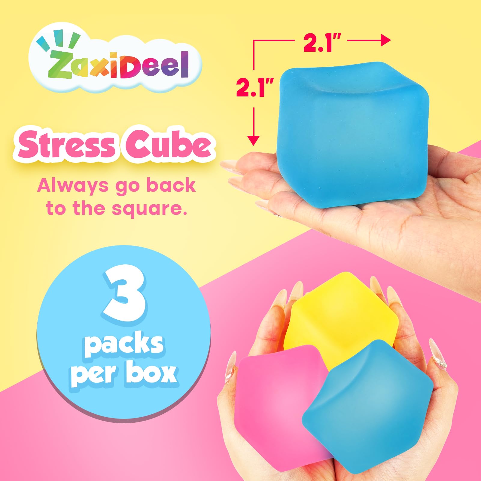 ZaxiDeel stress cubes blue close-up aids concentration and mood.