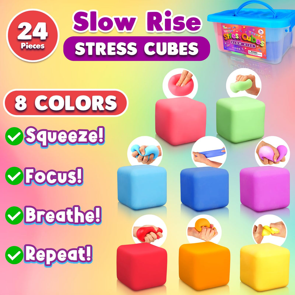 Colorful ZaxiDeel cubes arranged as a sensory collection