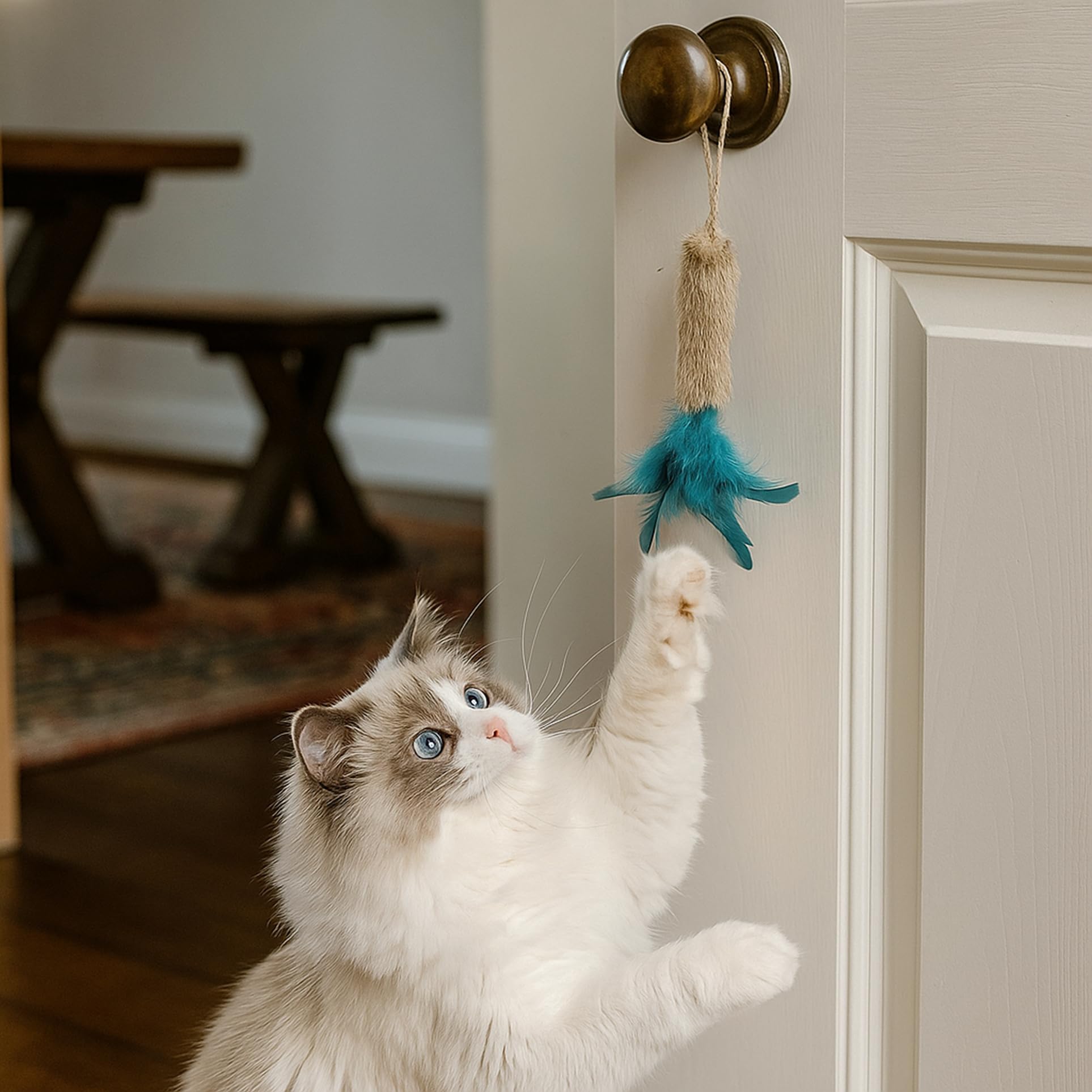 ZAYLUMO safe indoor cat enrichment with feathered carrot toy