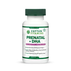Zaytun Halal Prenatal DHA softgel bottle for daily essential nutrients during pregnancy.