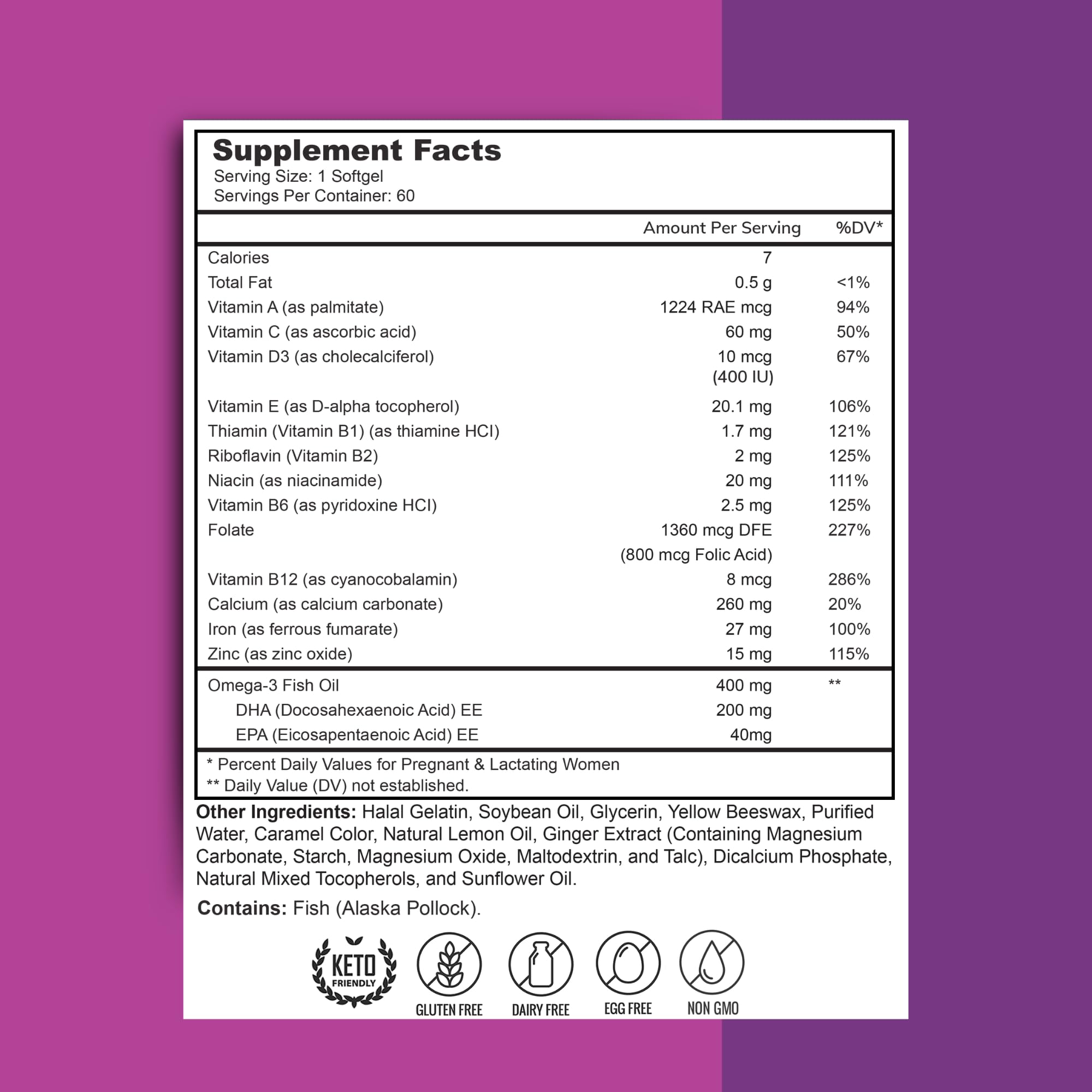 Zaytun Halal prenatal DHA softgel close-up, gentle on the stomach and easy to swallow.