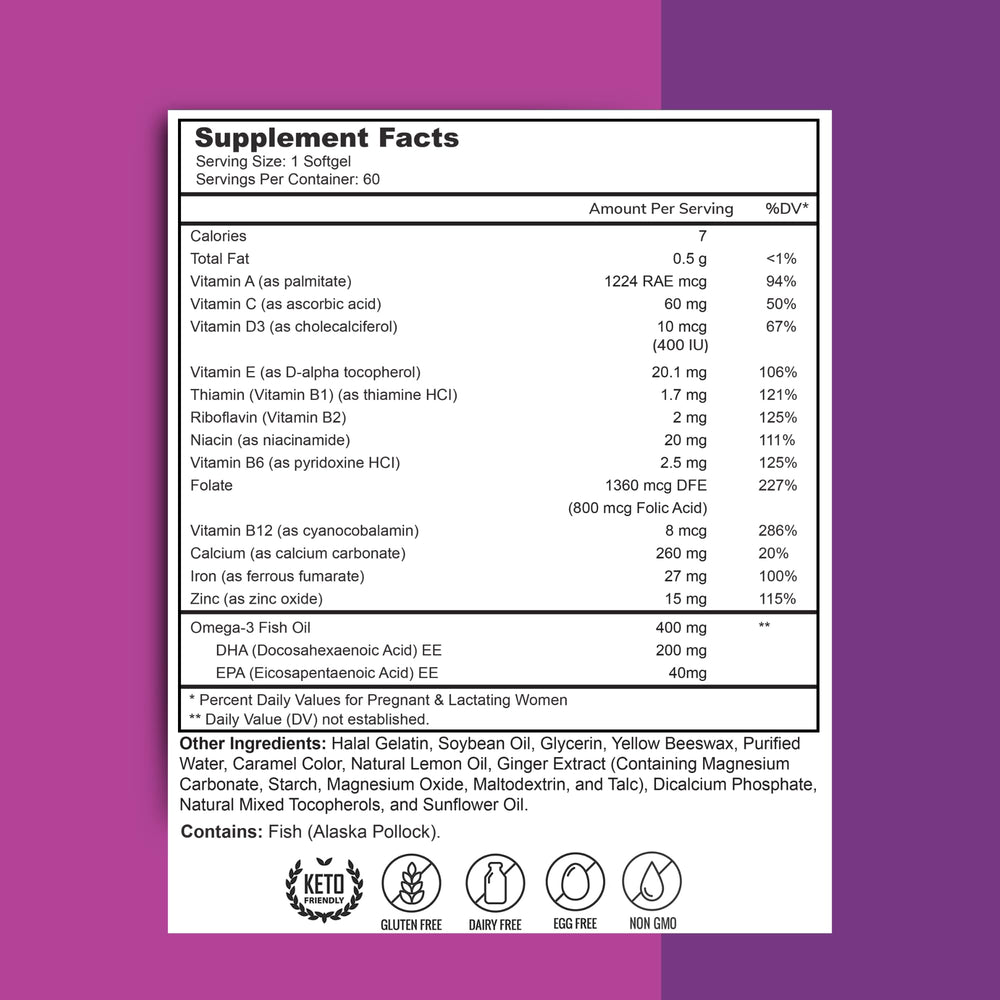 Zaytun Halal prenatal DHA softgel close-up, gentle on the stomach and easy to swallow.