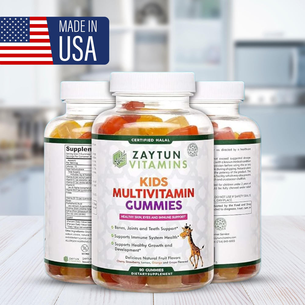 Closeup of Zaytun gummies showing colorful fruit flavors.