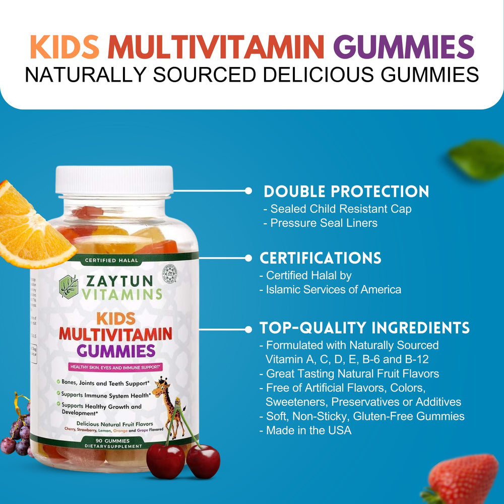 USA-made label on Zaytun Kids Multivitamin Gummies confirming quality.
