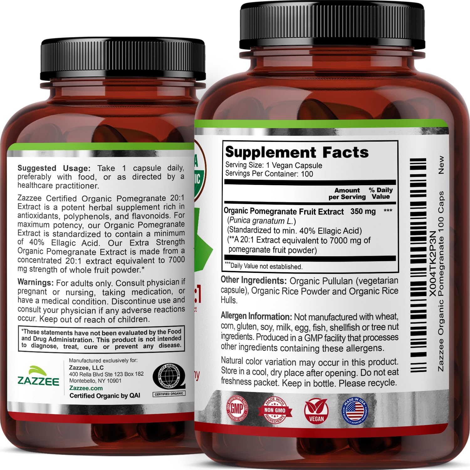 Zazzee bottle shows 100 capsules per supply for a multi-month regimen.