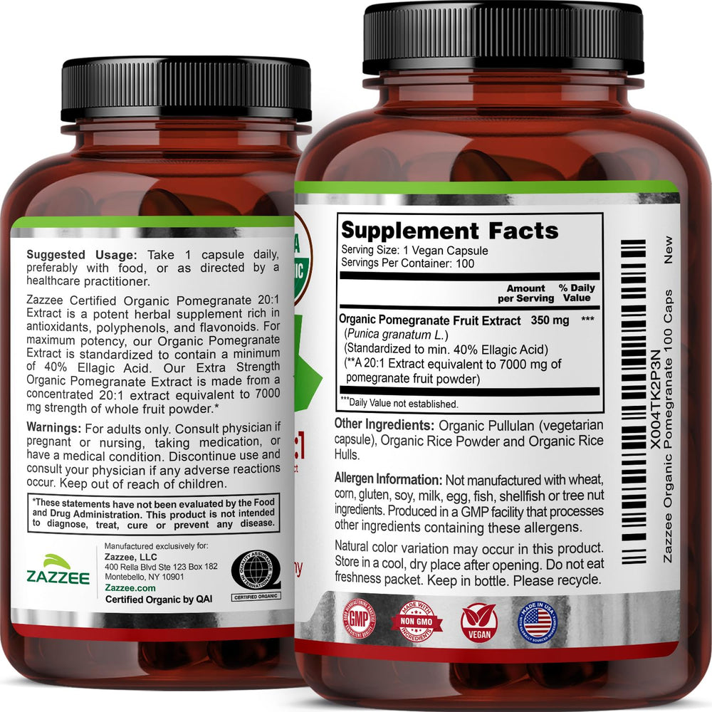 Zazzee bottle shows 100 capsules per supply for a multi-month regimen.