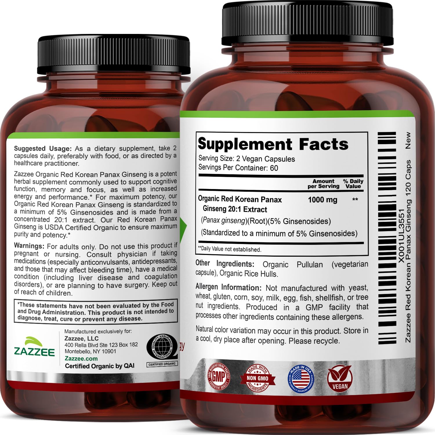 Zazzee 1000 mg per serving detail for a strong daily dose.