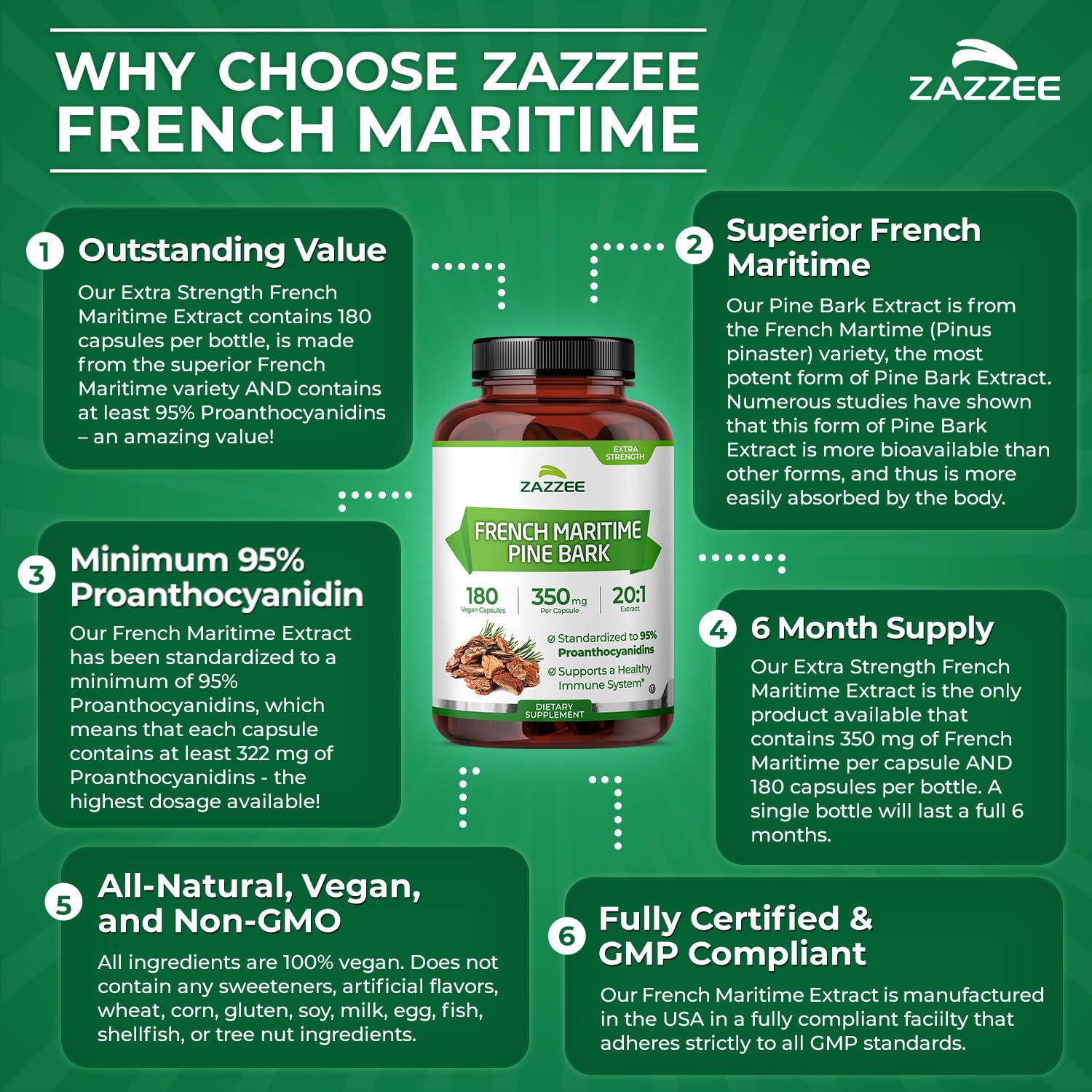 Zazzee 180 capsules six-month supply bottle