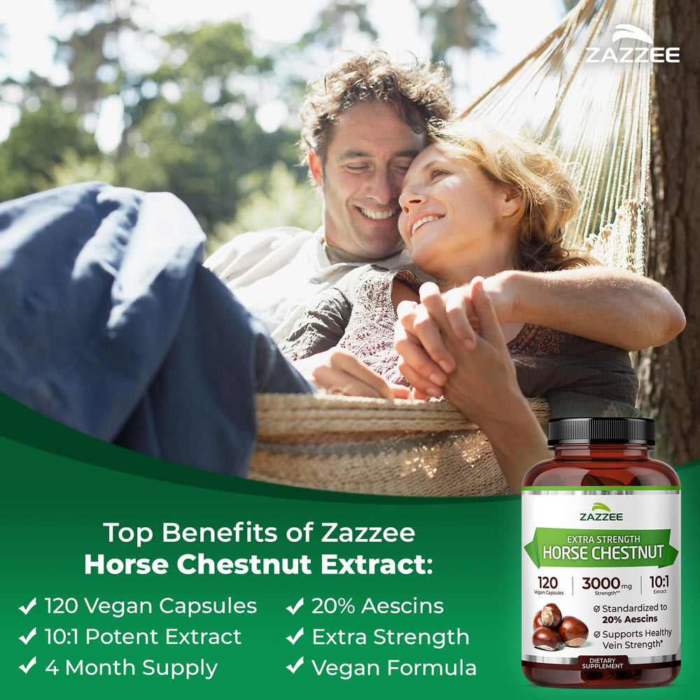 Close-up of label showing 20% aescins in Zazzee product.