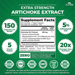 Zazzee Artichoke 20:1 extract capsule emphasizing concentrated potency.