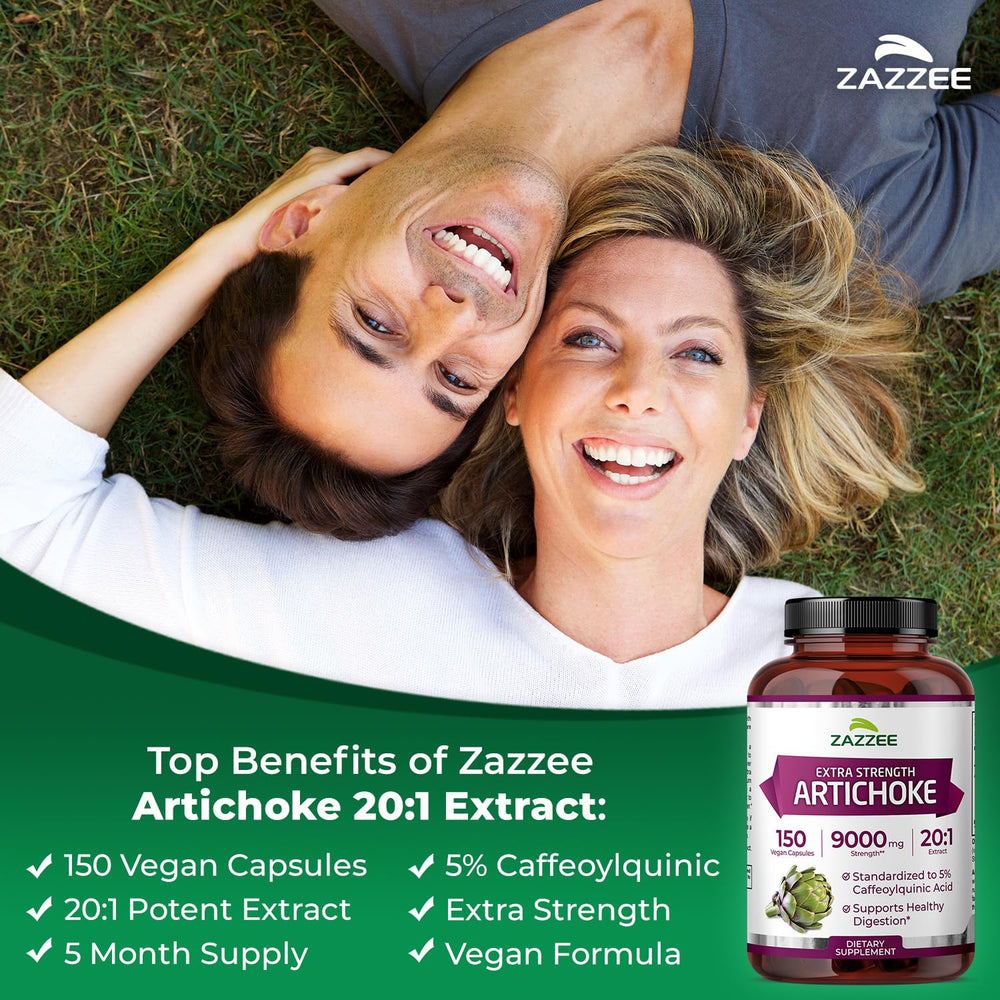 Zazzee Artichoke label shows 5% caffeoylquinic acid potency.