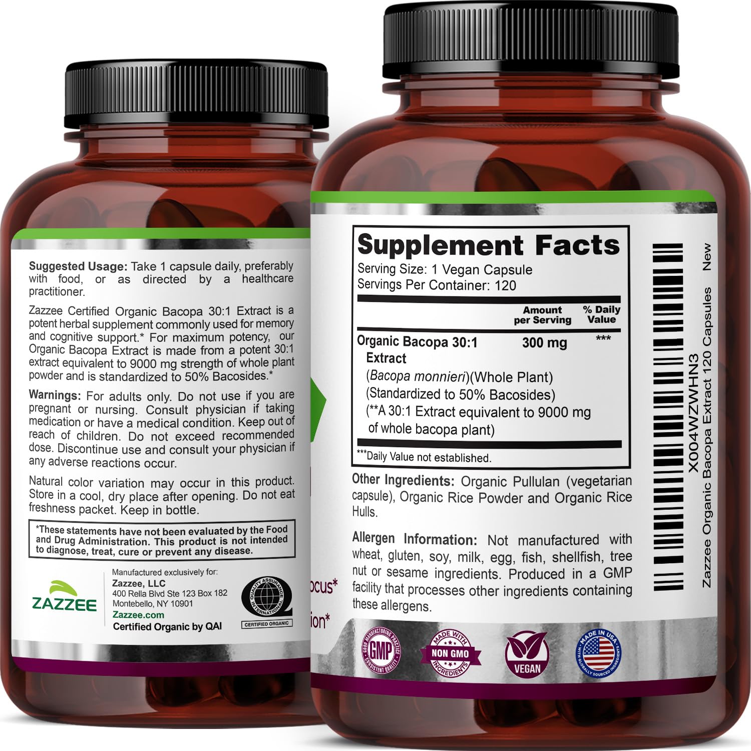 Store shelf display of Zazzee Bacopa highlights product availability.