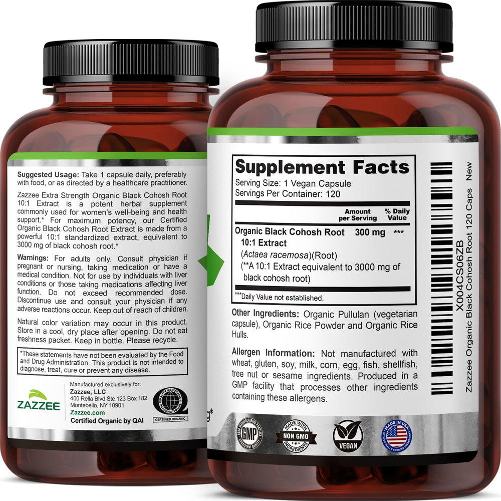 Zazzee Black Cohosh bottle on white background for quick product recognition.