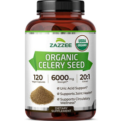 Zazzee celery seed 20:1 extract bottle for daily antioxidant support.