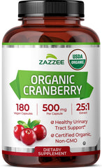 Zazzee cranberry 25:1 extract capsule, 500 mg potency for daily use.