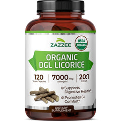 Zazzee DGL Licorice 20:1 bottle with organic seal for clean digestion support