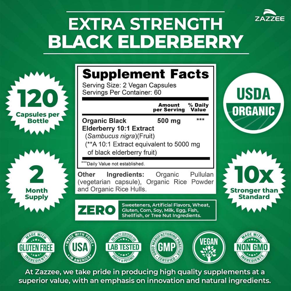Zazzee elderberry capsules 120-count for daily use