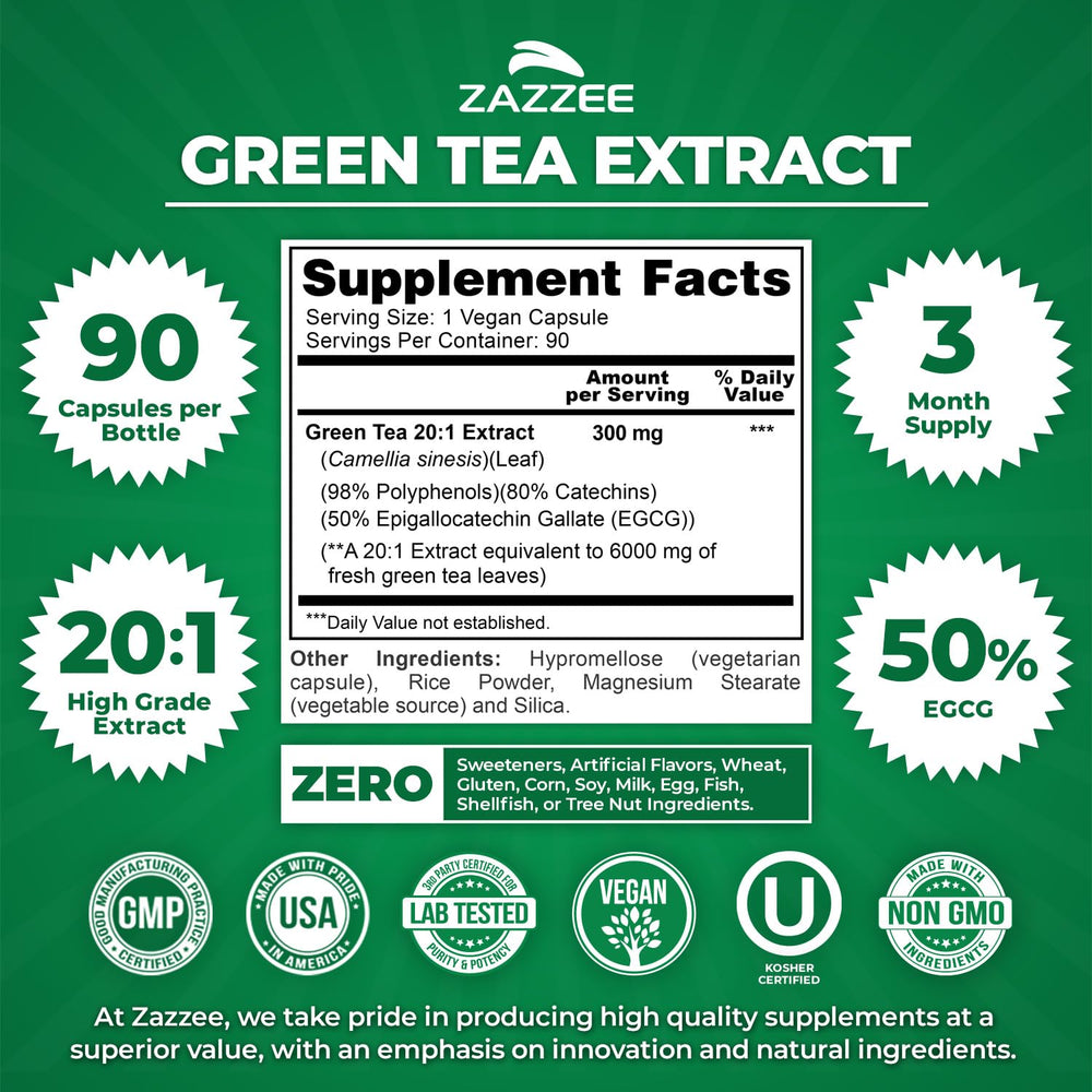 Zazzee Green Tea Extract bottle cap close-up for easy daily use.