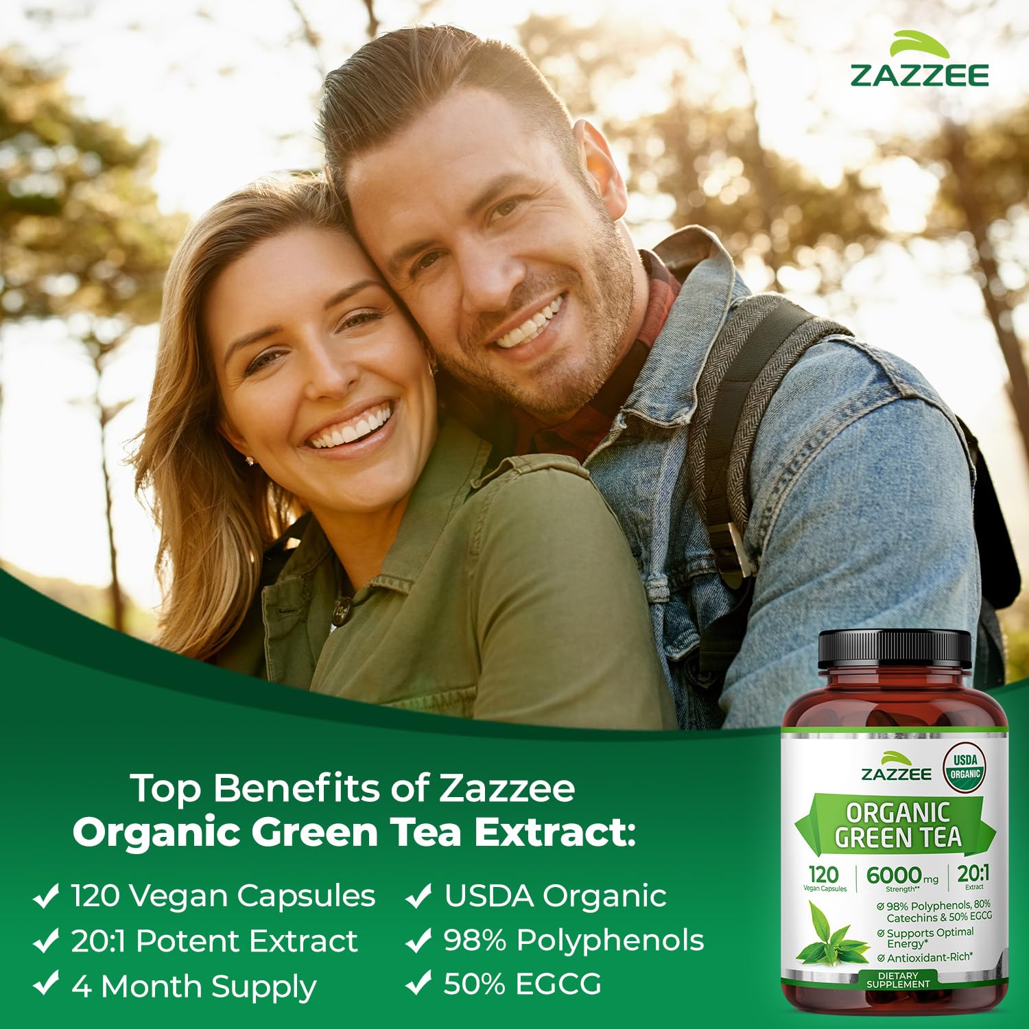 Pour shot of Zazzee green tea extract bottle for daily usage.