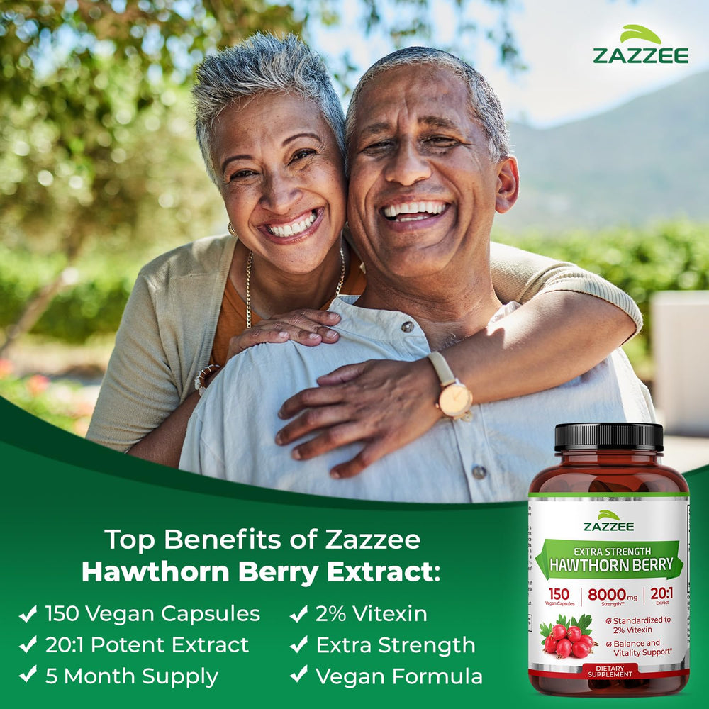 Zazzee hawthorn extract label highlights 2% vitexin standardization