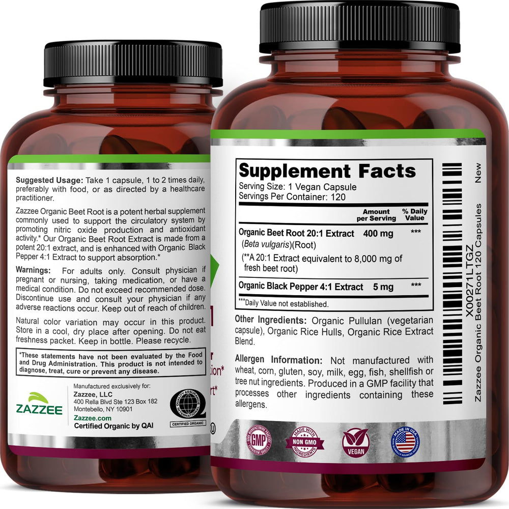 Zazzee Made-in-USA Beet Root extract facility badge