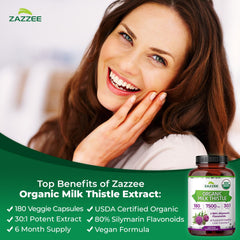 Zazzee milk thistle US-made facility seal signals high-quality production standards.