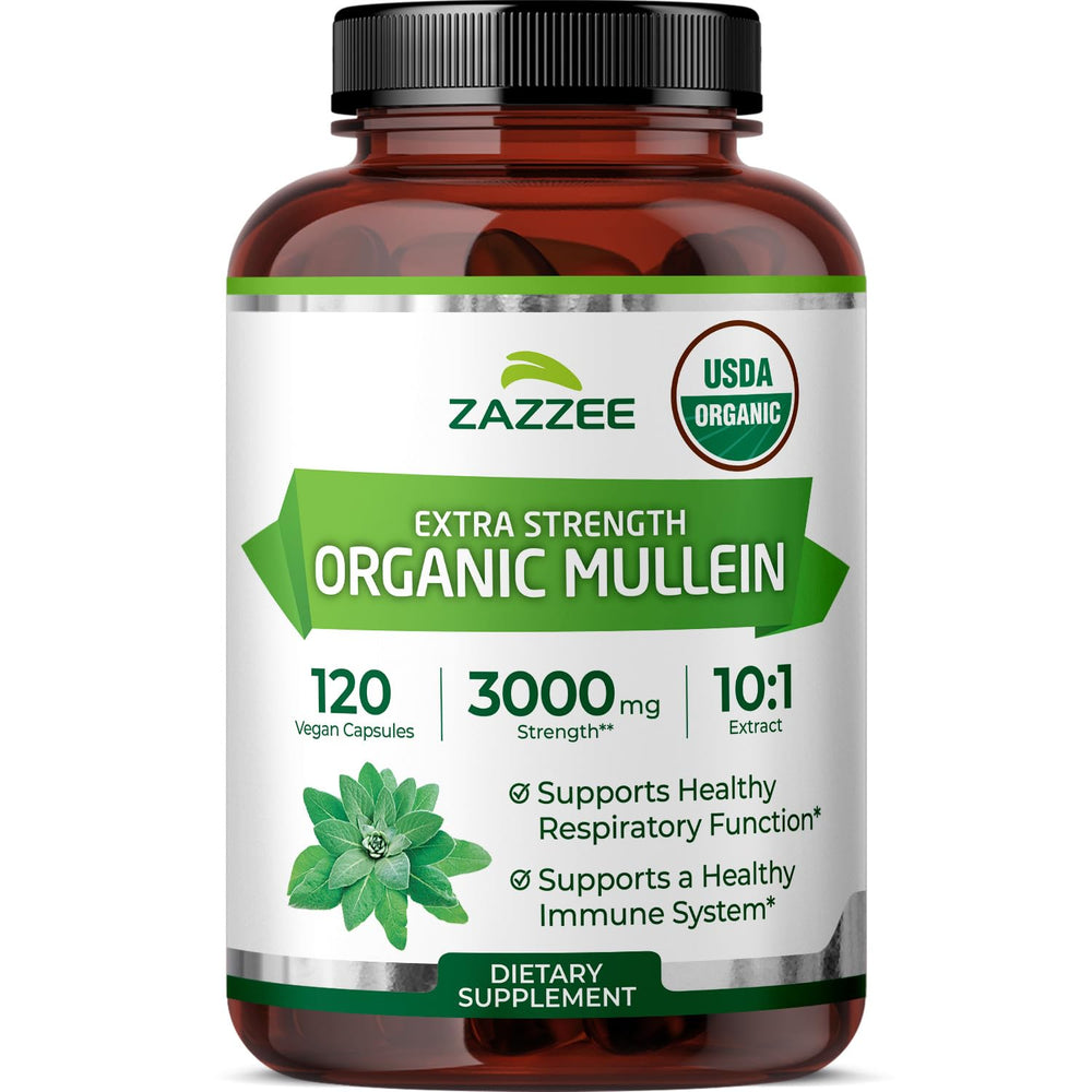 Zazzee Mullein Leaf 10:1 Extract bottle front view, convenient daily herbal option.