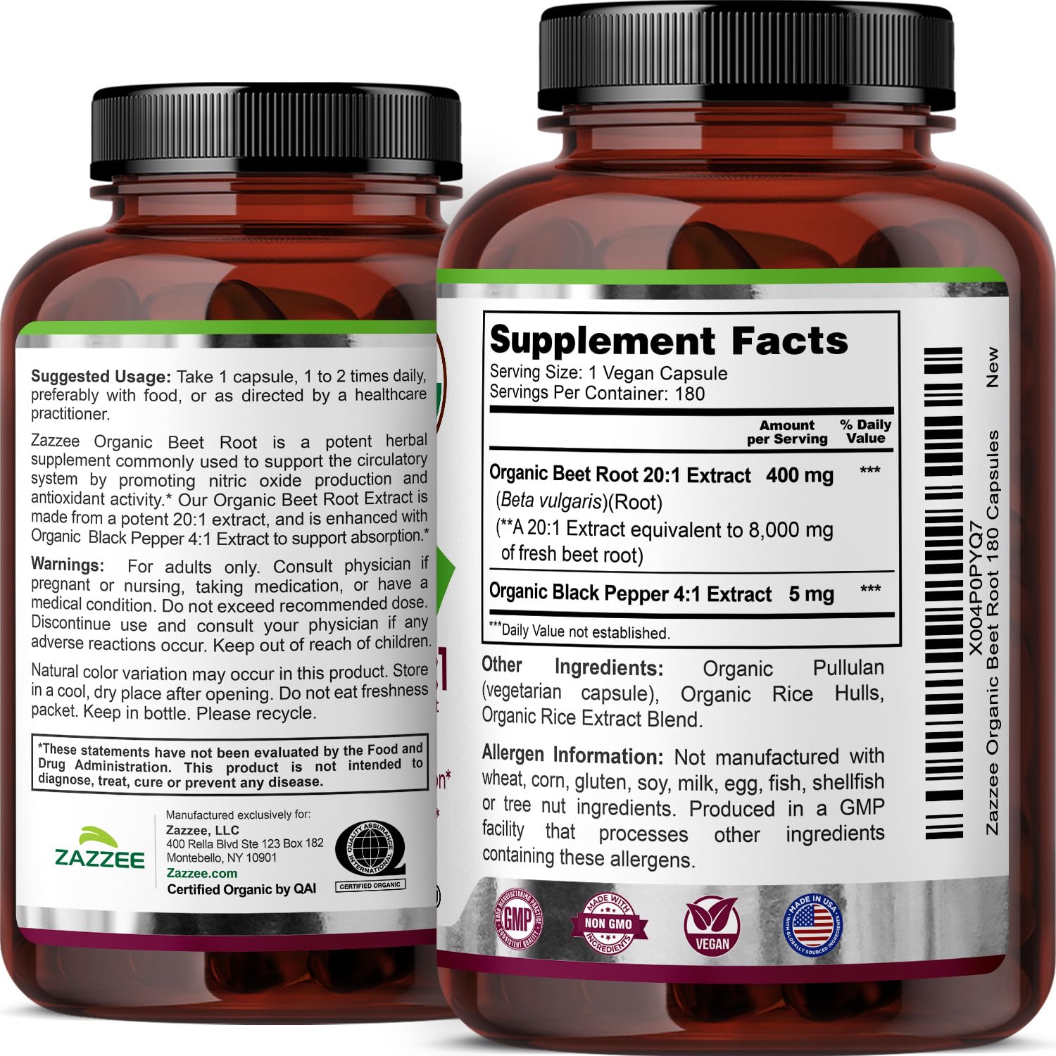 Zazzee Non-GMO beet root supplement for clean-label choices.