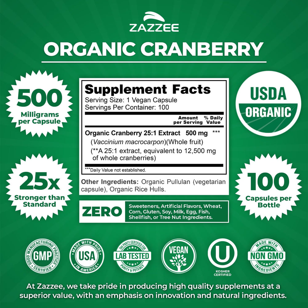 Zazzee Cranberry label highlights USDA Organic and Non-GMO trust