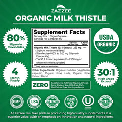 Zazzee Organic Milk Thistle USDA label signals certified organic and non-GMO purity.