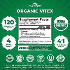 Zazzee Vitex 4:1 extract bottle with USDA Organic seal.