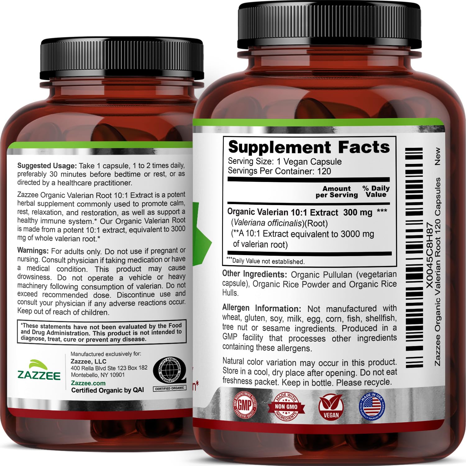 Zazzee ingredient list shows vegan, non-GMO formula