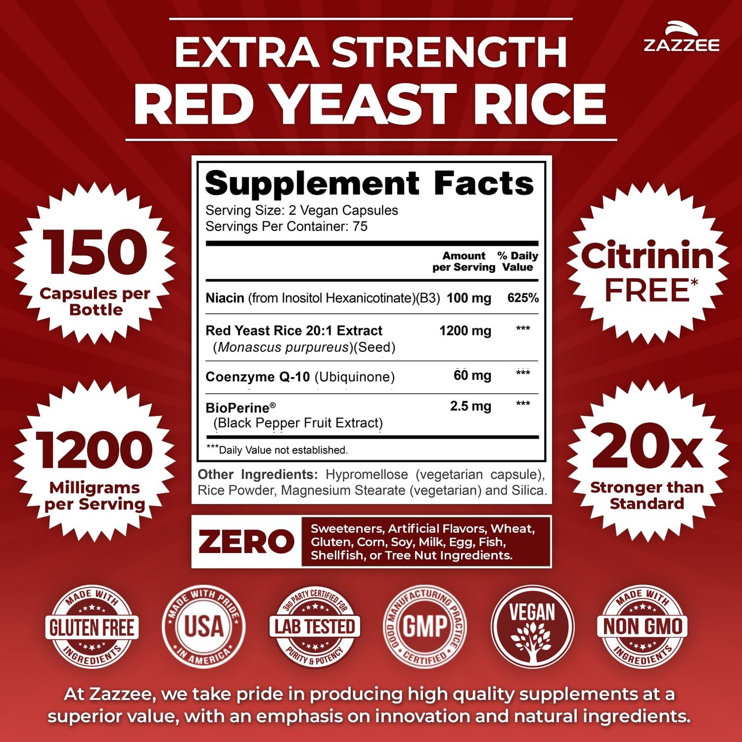 Close-up of CoQ10 on Zazzee label highlighting added antioxidant support