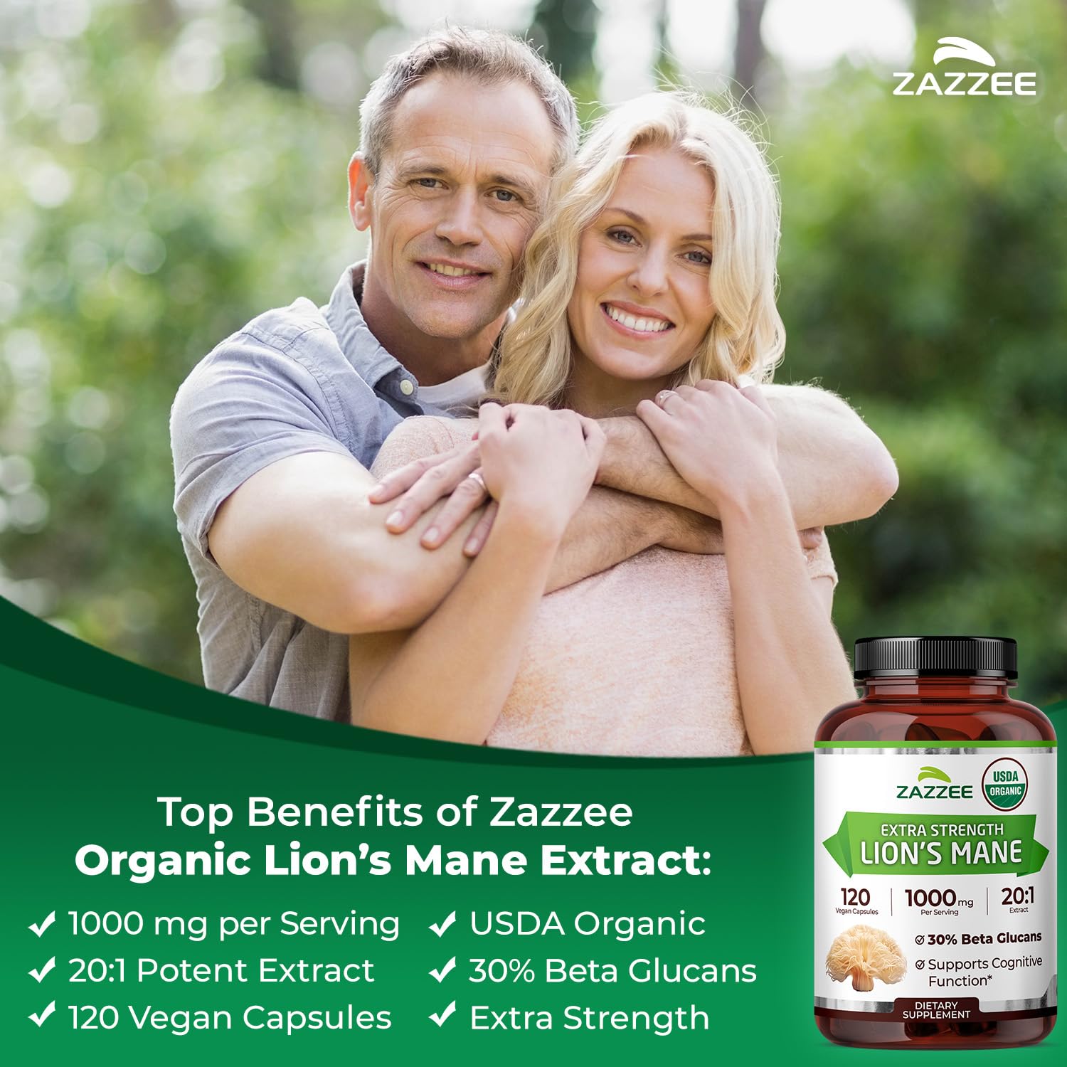 Zazzee Vegan Non-GMO capsules showcase clean ingredients for daily use.