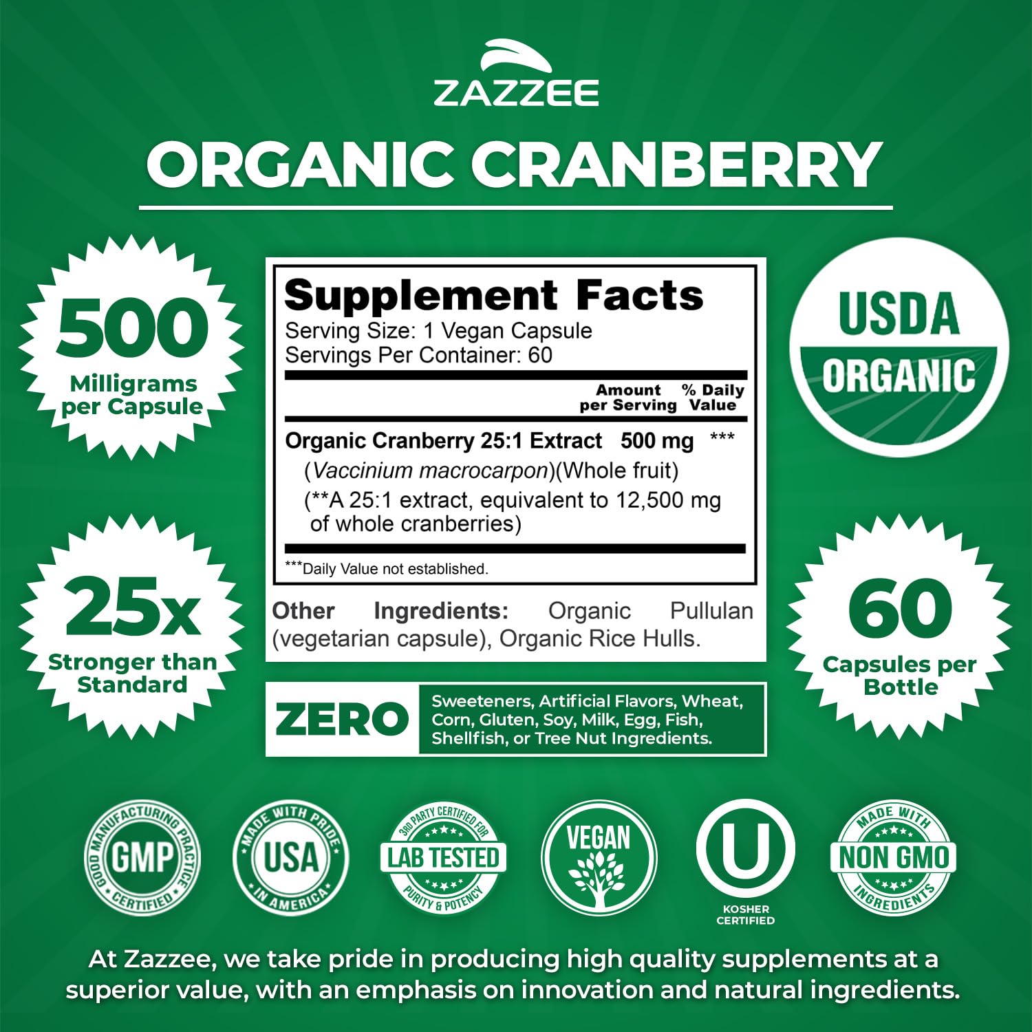 Zazzee USDA Organic certification seal on bottle label.