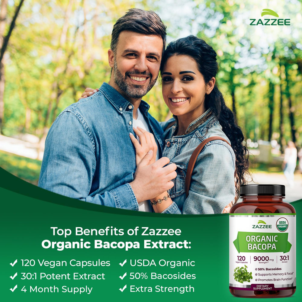 USDA Organic label confirms organic ingredients for Zazzee Bacopa.