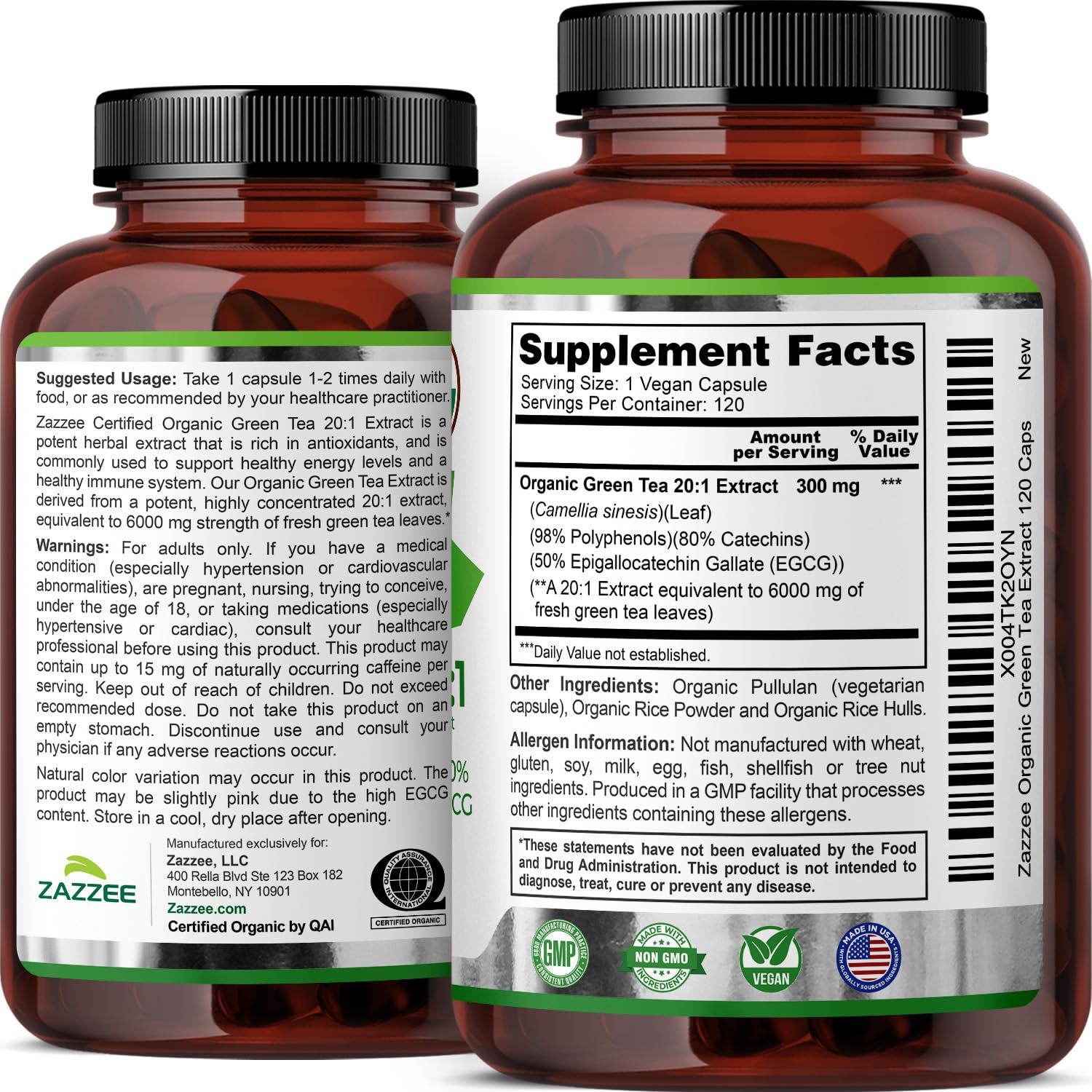 Vegan non-GMO capsules from Zazzee for mindful daily supplement.