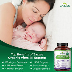 Close-up of Zazzee Vitex 4:1 extract capsules showing concentrated potency.