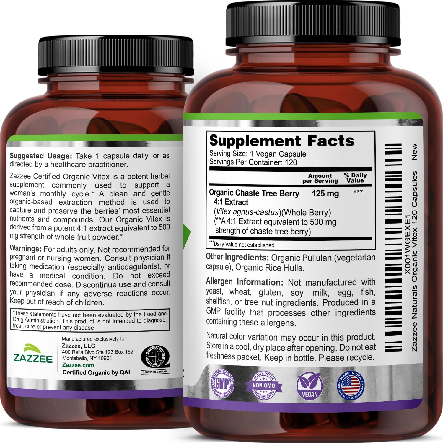 Zazzee Vitex chaste berry supplement for daily cycle support.