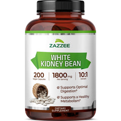 Zazzee White Kidney Bean 10:1 bottle highlighting potency for carb management.