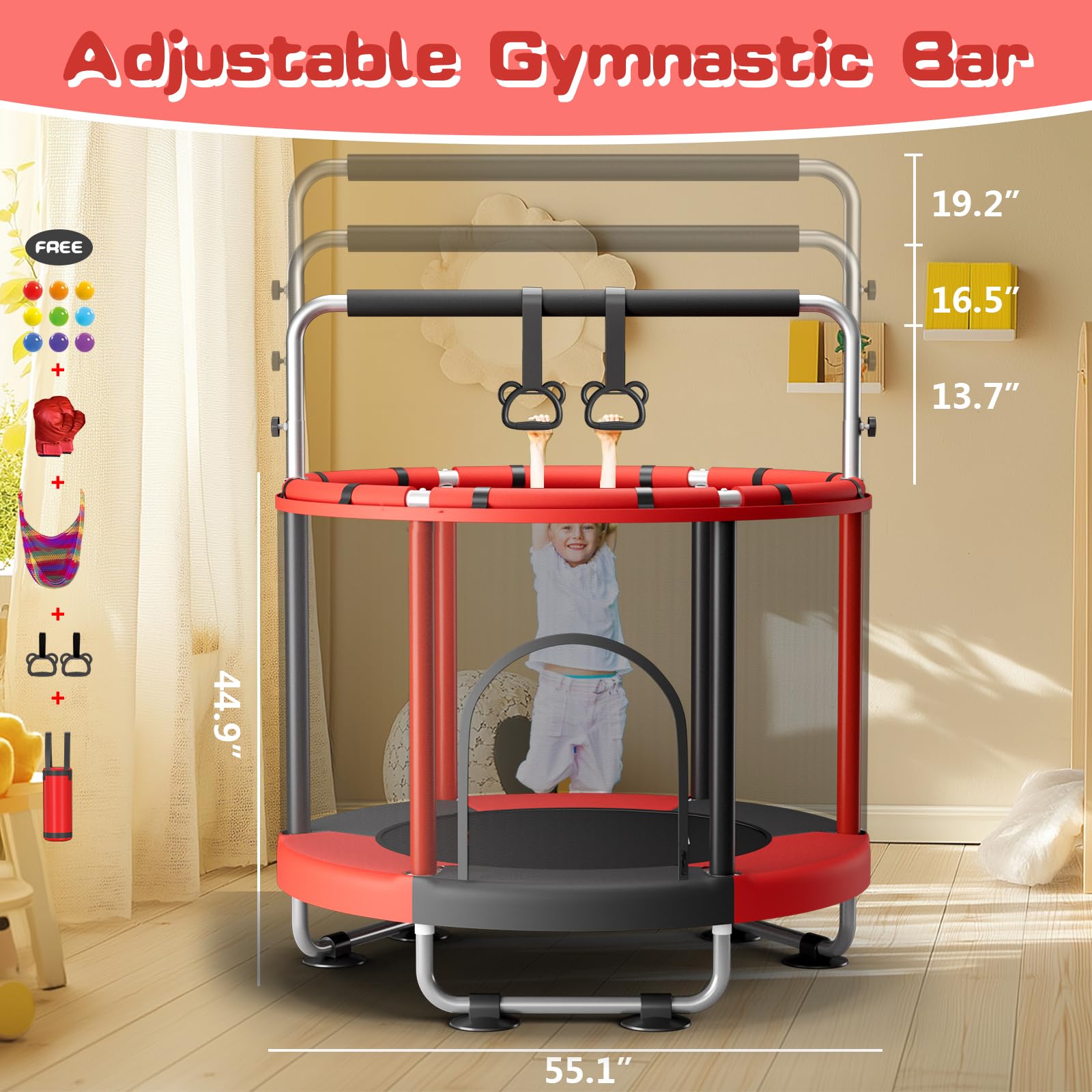 ZCMHAXJ adjustable gymnastic bar with 3 levels for growing kids