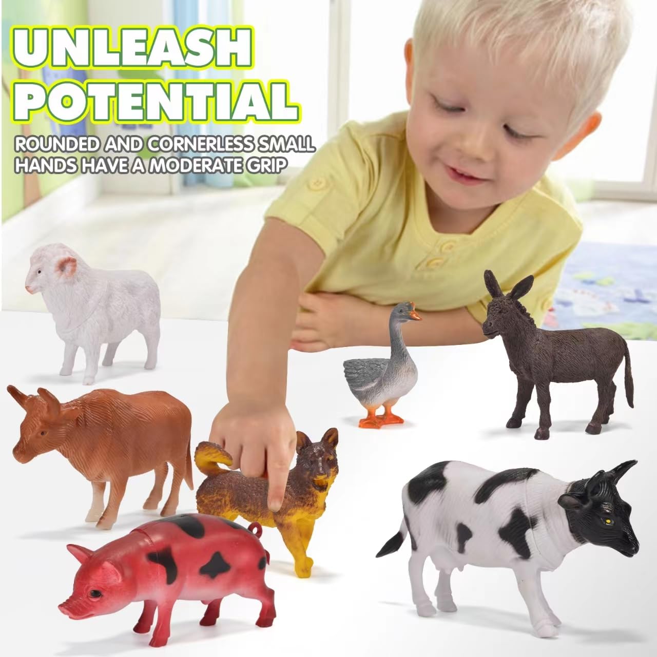 Zcpotizi pig figure enhances storytelling and sensory exploration with bright colors.
